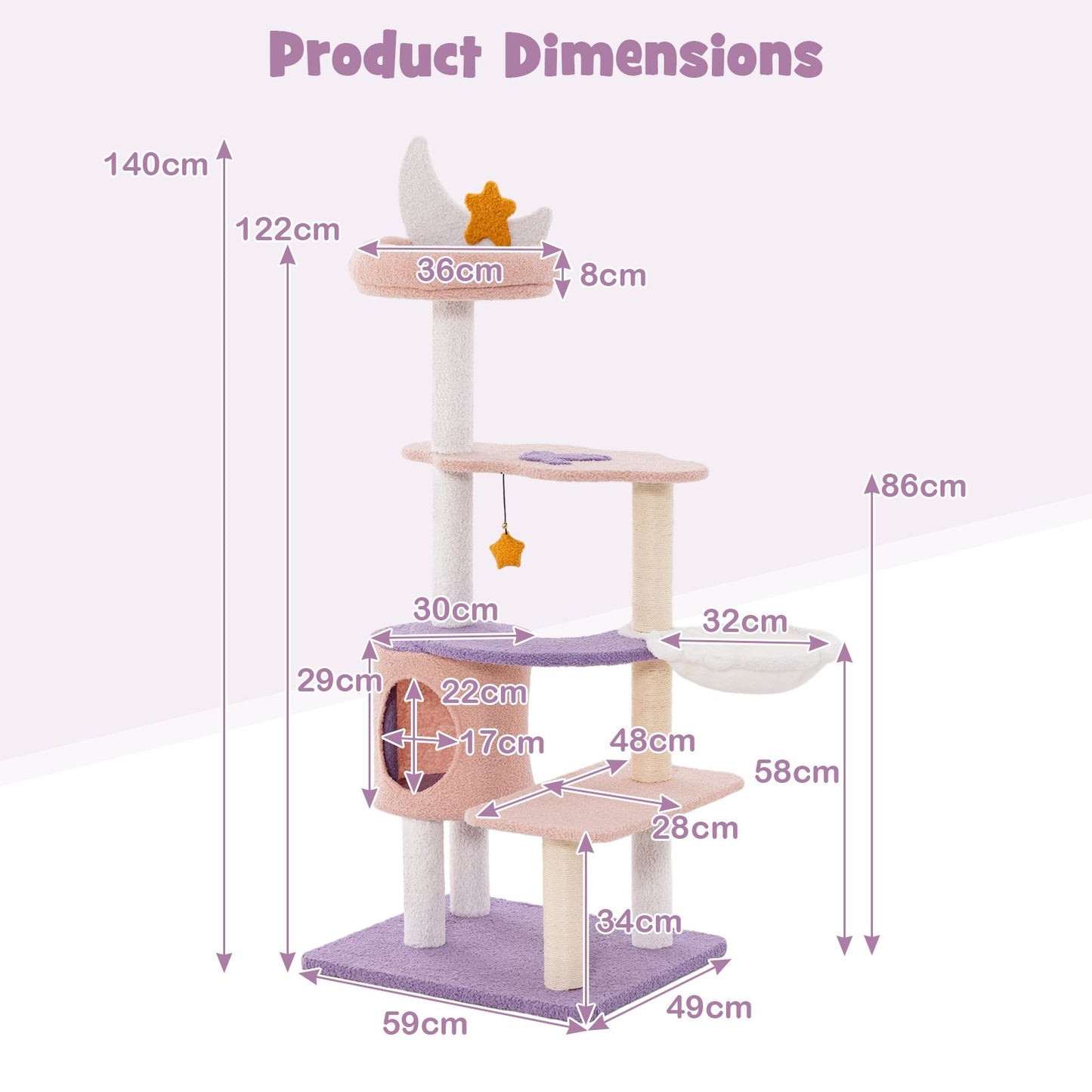 Multi-Tiered Cat Tree with Sisal-Wrapped Scratching Posts and Enclosed Condo