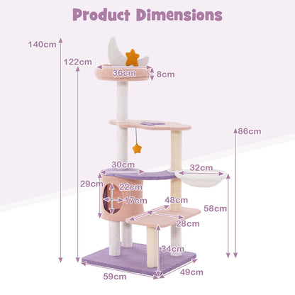 Multi-Tiered Cat Tree with Sisal-Wrapped Scratching Posts and Enclosed Condo