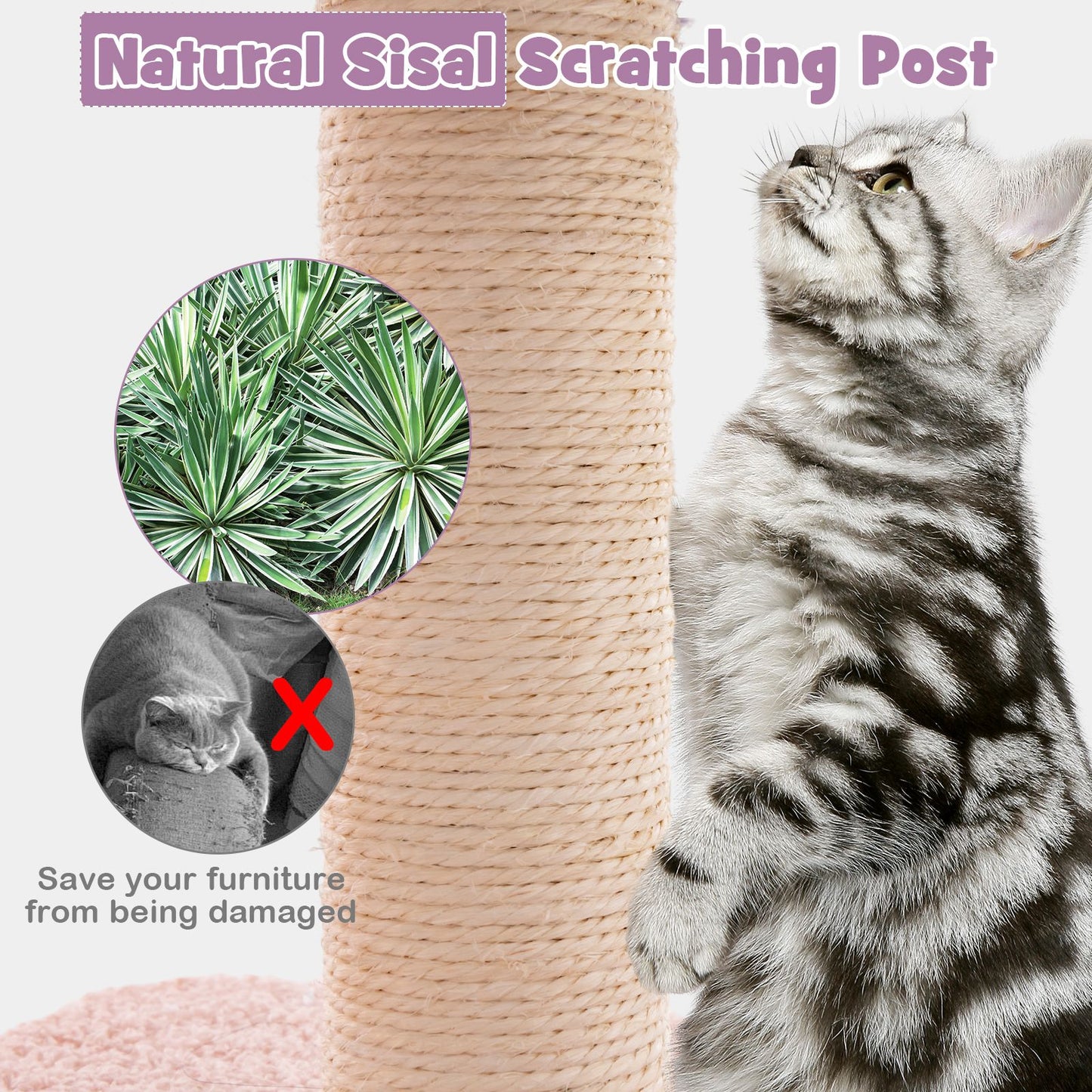 Multi-Tiered Cat Tree with Sisal-Wrapped Scratching Posts and Enclosed Condo