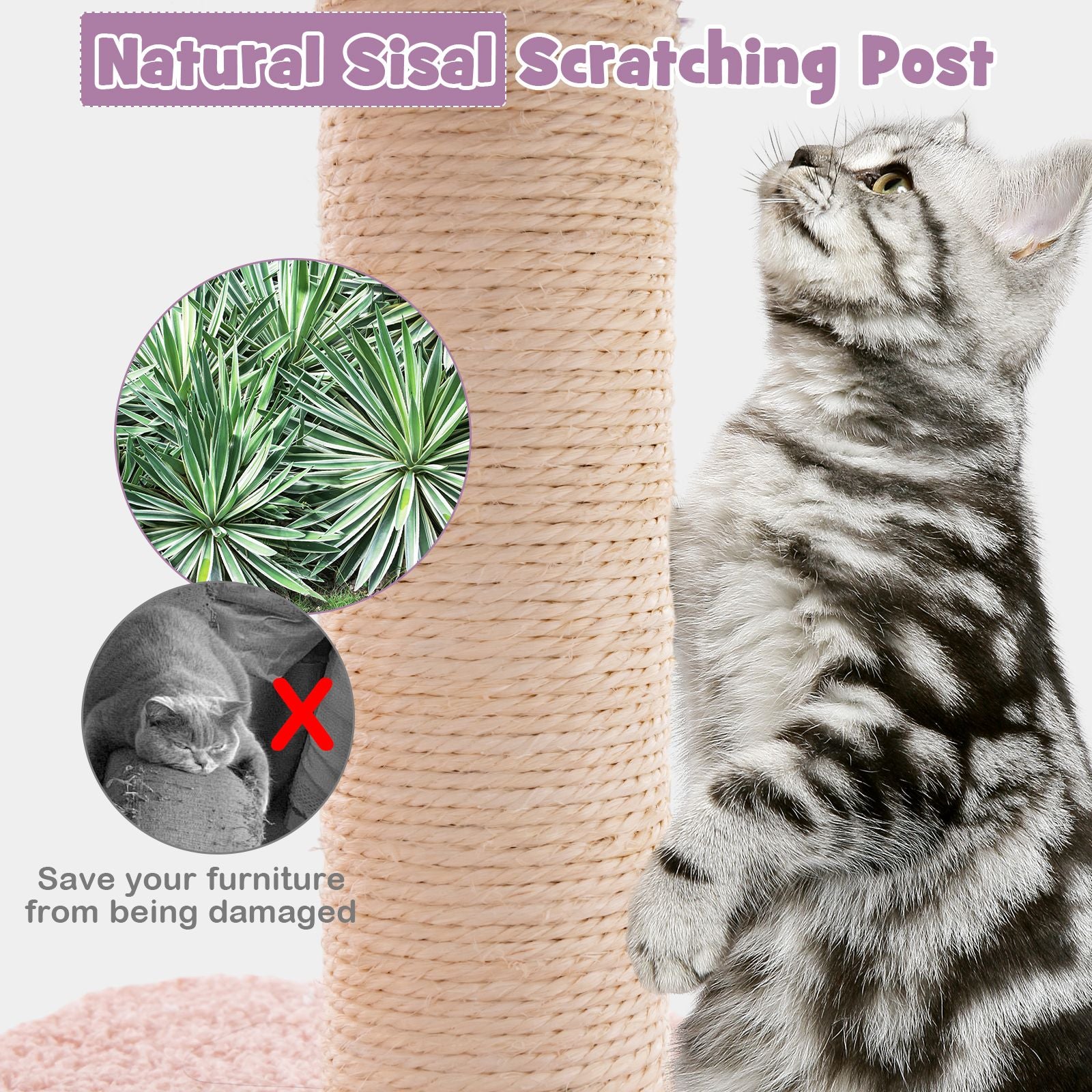 Multi-Tiered Cat Tree with Sisal-Wrapped Scratching Posts and Enclosed Condo