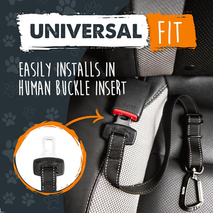 Dog Car Safety Seat Belt | Universal Pet Restraint Made with Premium Seatbelt Material, Featuring All-Metal Hardware and Adjustable Strap Length. Exceeds Safety Standards for Optimal Security (Black)