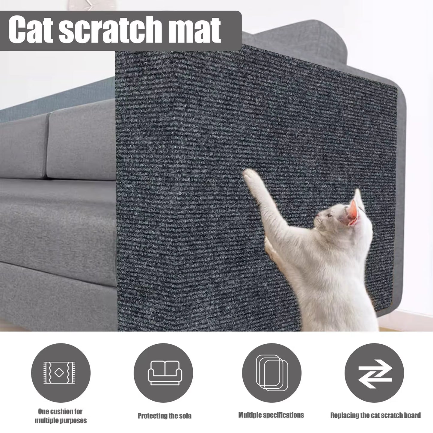 Trimmable Self-Adhesive Anti-Scratch Carpet Mat for Cats - Indoor Furniture and Wall Protector