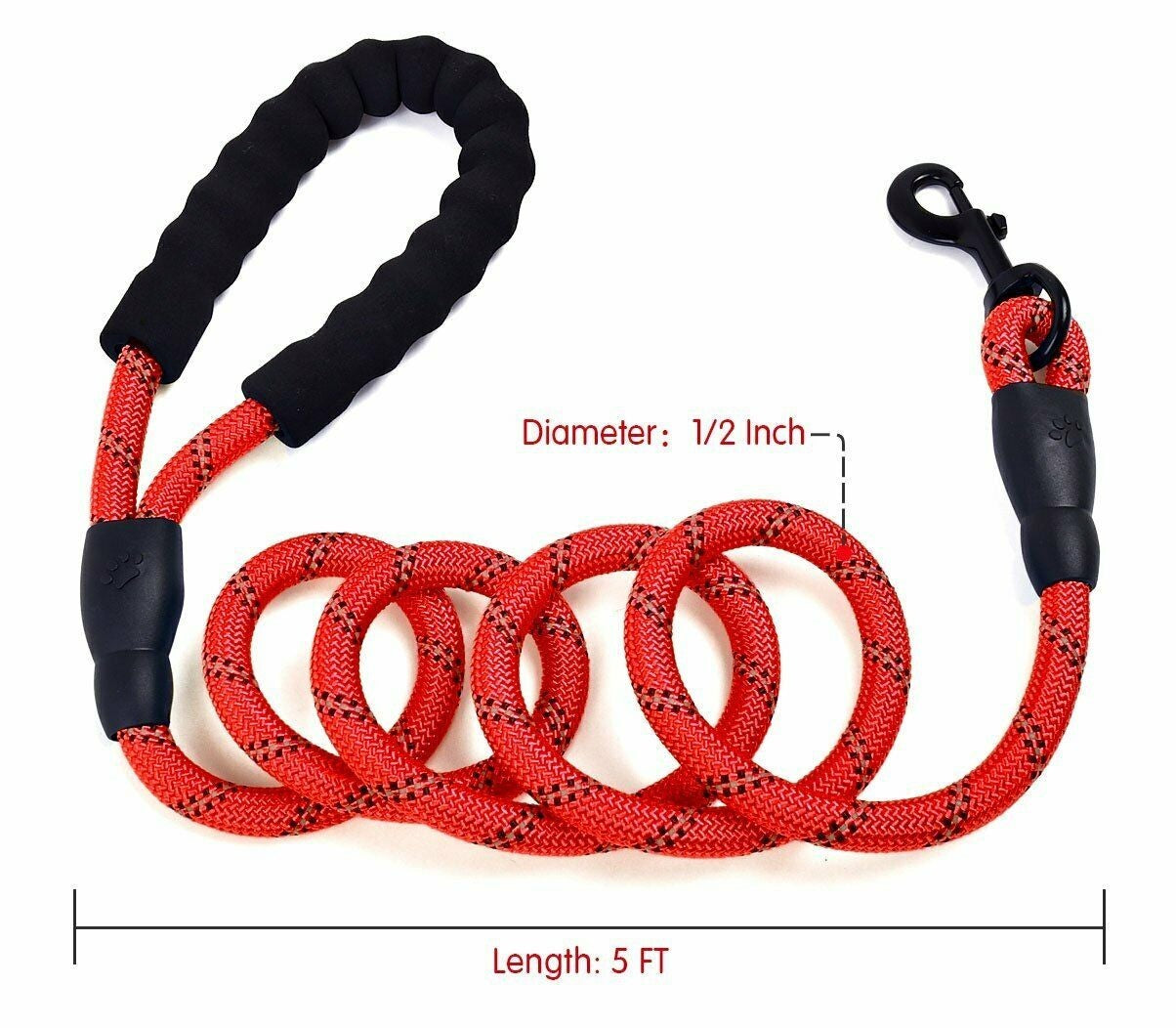 Premium Extra Strong Reflective Dog Leash with Foam Padded Handle, 5ft (150cm)