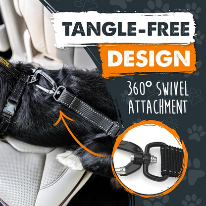 Dog Car Safety Seat Belt | Universal Pet Restraint Made with Premium Seatbelt Material, Featuring All-Metal Hardware and Adjustable Strap Length. Exceeds Safety Standards for Optimal Security (Black)