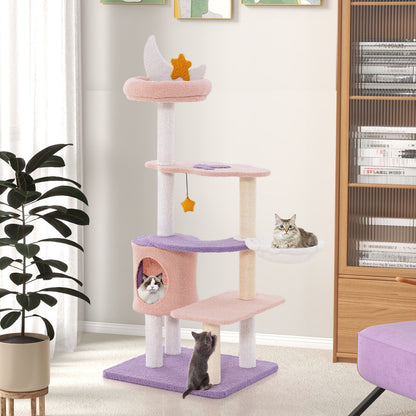 Multi-Tiered Cat Tree with Sisal-Wrapped Scratching Posts and Enclosed Condo