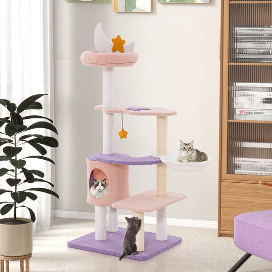 Multi-Tiered Cat Tree with Sisal-Wrapped Scratching Posts and Enclosed Condo