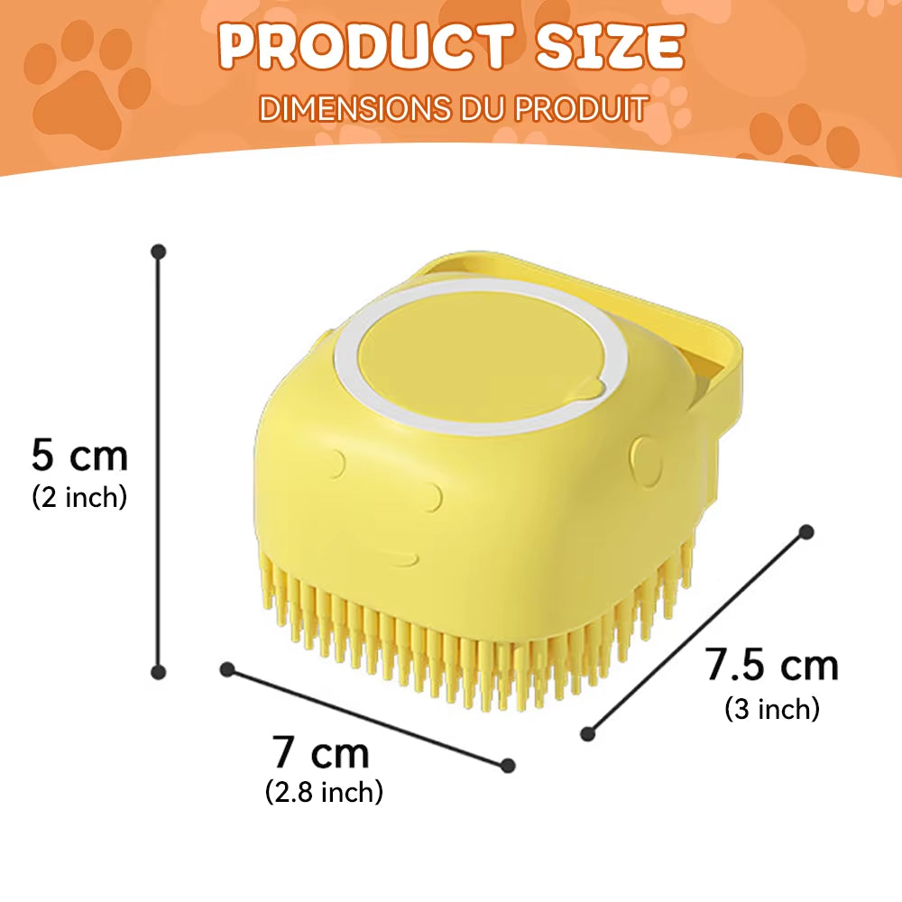 Dog Bathing and Grooming Brush with Shampoo Dispenser - Soft Silicone and Rubber Bristle Tool for Dogs and Cats