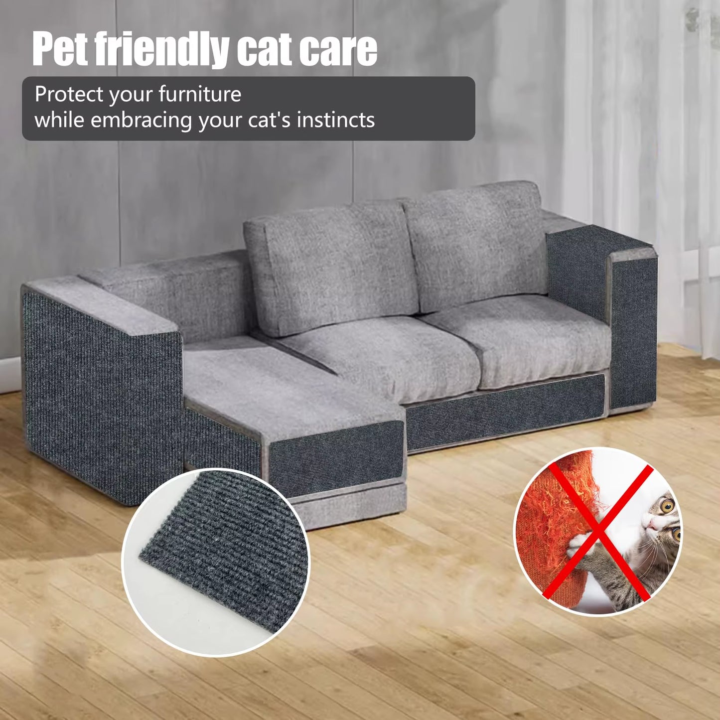 Trimmable Self-Adhesive Anti-Scratch Carpet Mat for Cats - Indoor Furniture and Wall Protector