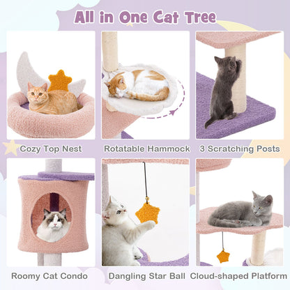 Multi-Tiered Cat Tree with Sisal-Wrapped Scratching Posts and Enclosed Condo