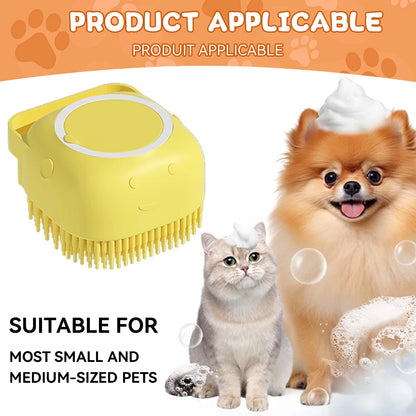 Dog Bathing and Grooming Brush with Shampoo Dispenser - Soft Silicone and Rubber Bristle Tool for Dogs and Cats