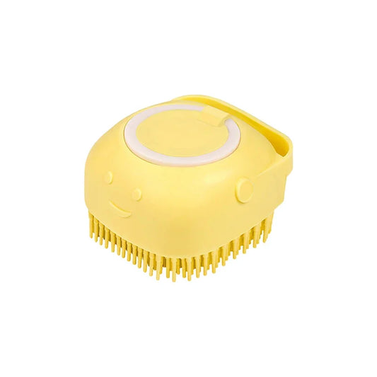 Dog Bathing and Grooming Brush with Shampoo Dispenser - Soft Silicone and Rubber Bristle Tool for Dogs and Cats