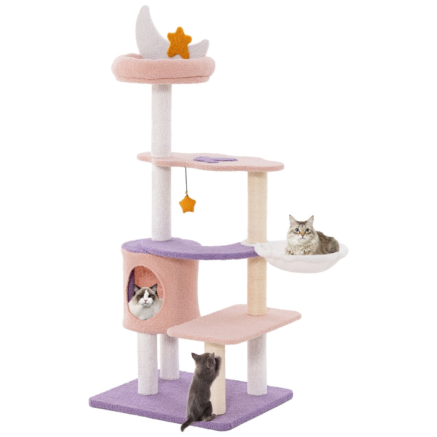 Multi-Tiered Cat Tree with Sisal-Wrapped Scratching Posts and Enclosed Condo