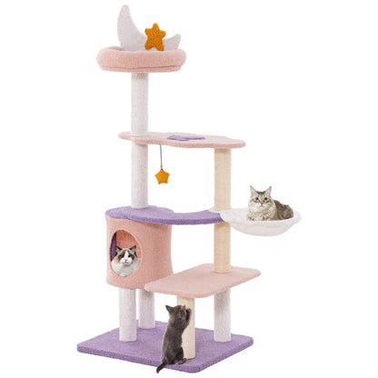Multi-Tiered Cat Tree with Sisal-Wrapped Scratching Posts and Enclosed Condo