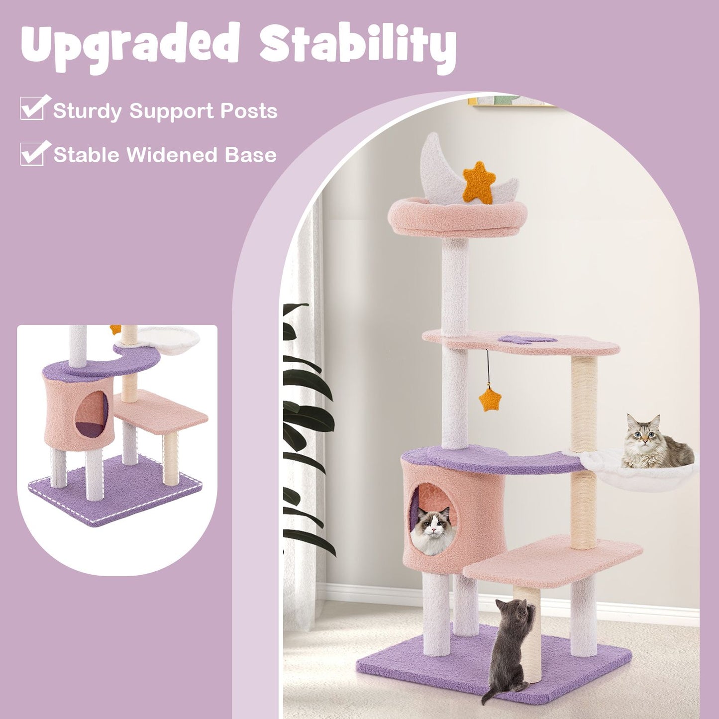 Multi-Tiered Cat Tree with Sisal-Wrapped Scratching Posts and Enclosed Condo