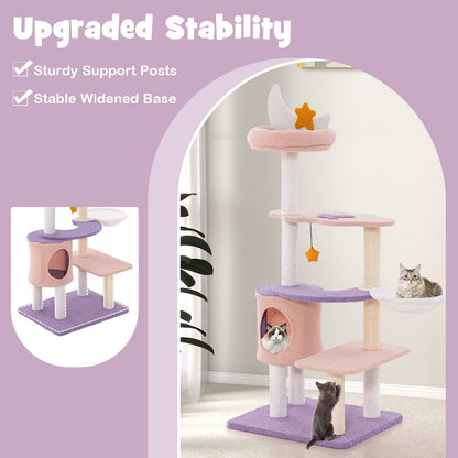 Multi-Tiered Cat Tree with Sisal-Wrapped Scratching Posts and Enclosed Condo