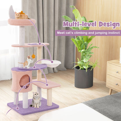 Multi-Tiered Cat Tree with Sisal-Wrapped Scratching Posts and Enclosed Condo