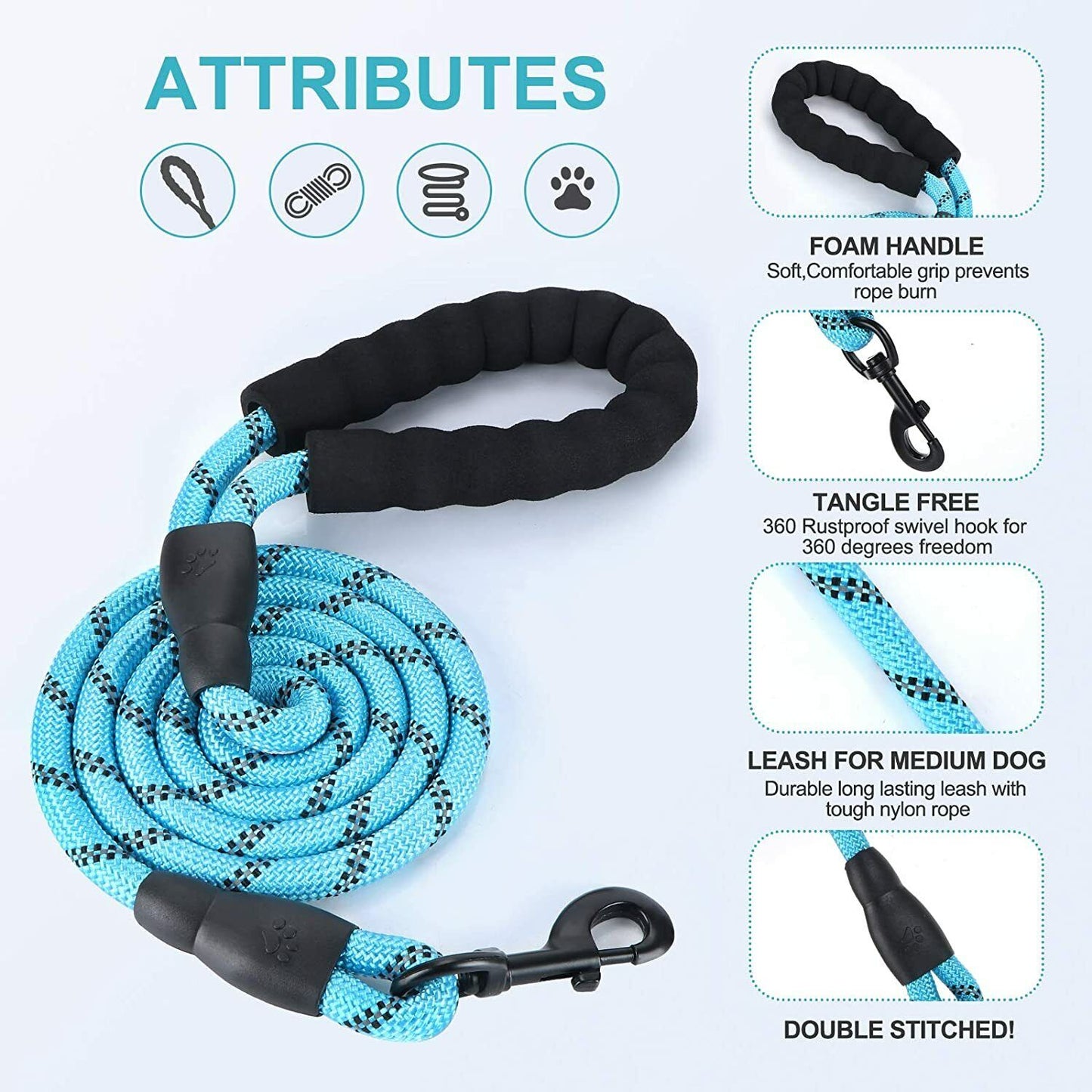 Premium Extra Strong Reflective Dog Leash with Foam Padded Handle, 5ft (150cm)