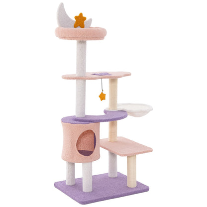 Multi-Tiered Cat Tree with Sisal-Wrapped Scratching Posts and Enclosed Condo