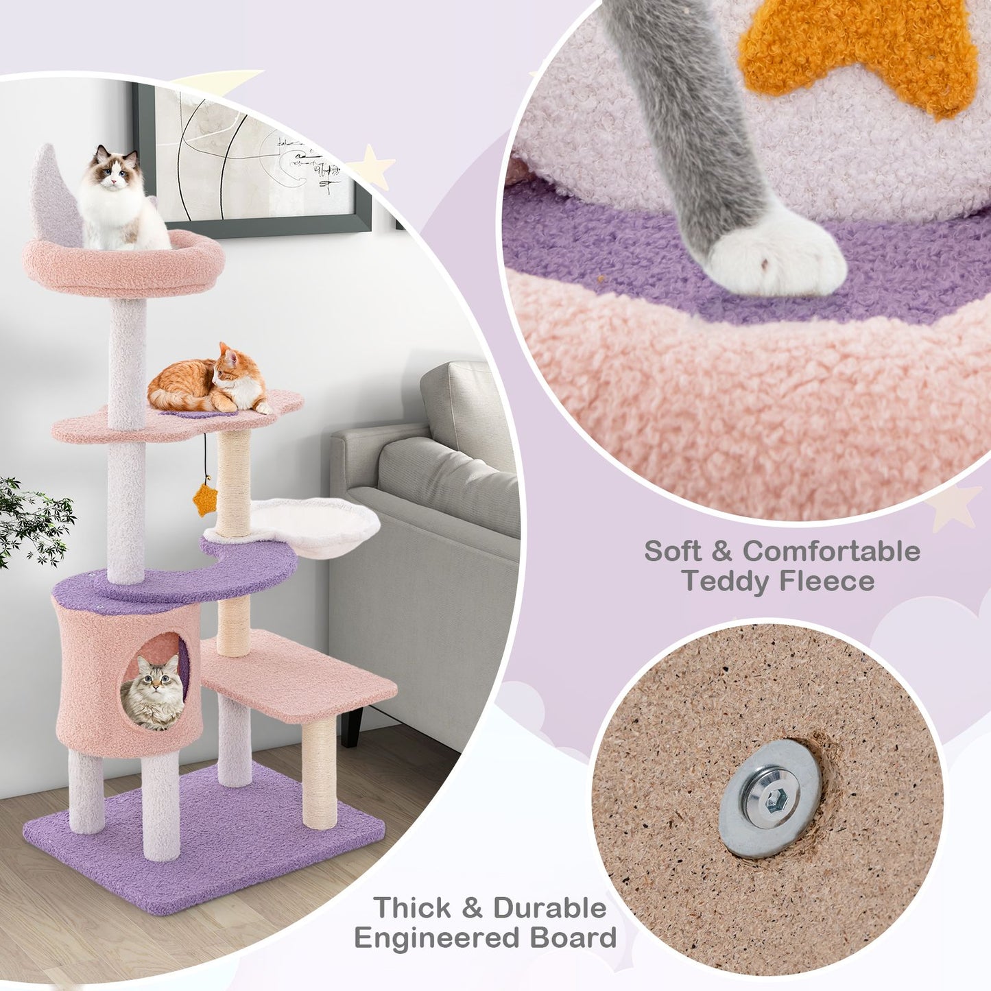 Multi-Tiered Cat Tree with Sisal-Wrapped Scratching Posts and Enclosed Condo
