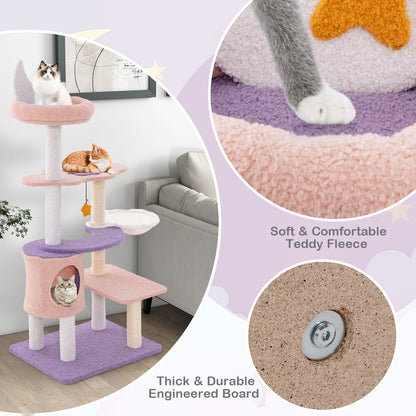 Multi-Tiered Cat Tree with Sisal-Wrapped Scratching Posts and Enclosed Condo