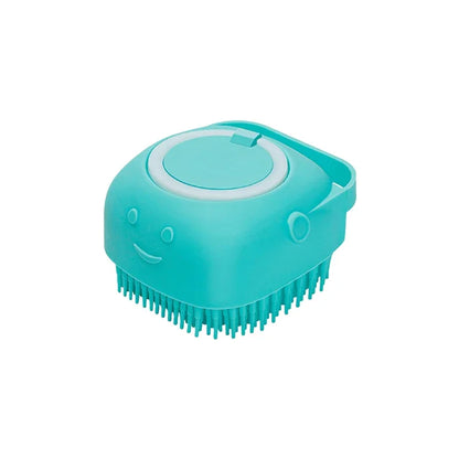 Dog Bathing and Grooming Brush with Shampoo Dispenser - Soft Silicone and Rubber Bristle Tool for Dogs and Cats